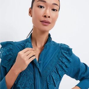 Gorgeous Tuckernuck Hyacinth House Teal W/ Lace Women's Button Down Blouse NWT